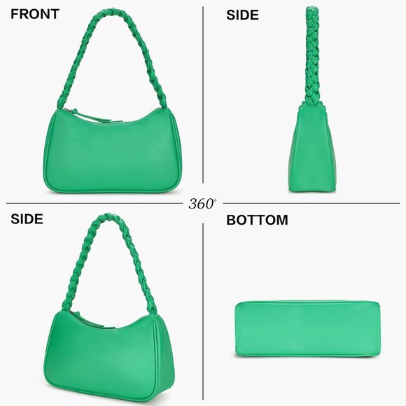 Women's Green Shoulder Leather Bag Cute Mini Hobo Clutch Zipper Closure Handbag - Picture 5 of 8